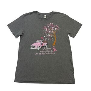 Breast Cancer Awareness Shirt Womens Large L Gray Pink Where Hope Grows Truck